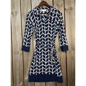 Donna Morgan Navy Geometric Shirt Dress Belted Long Sleeve US 8